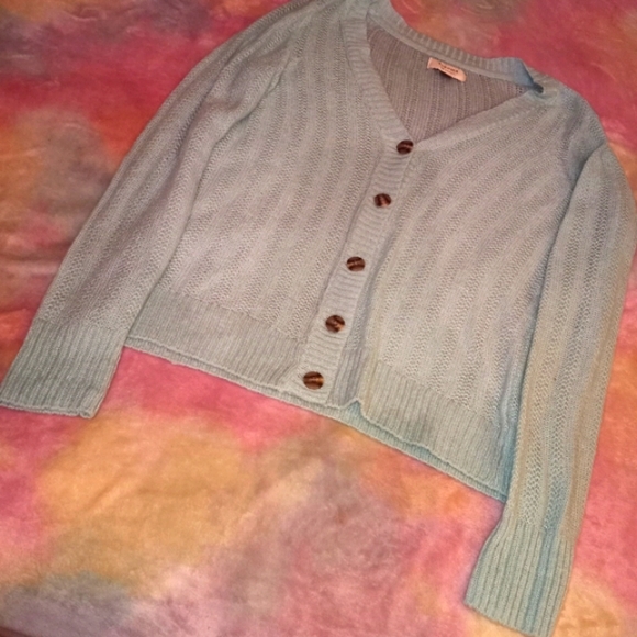 Large Sonoma Robin's Egg Blue Knitted Button Up Sweater 💙 - Picture 2 of 6